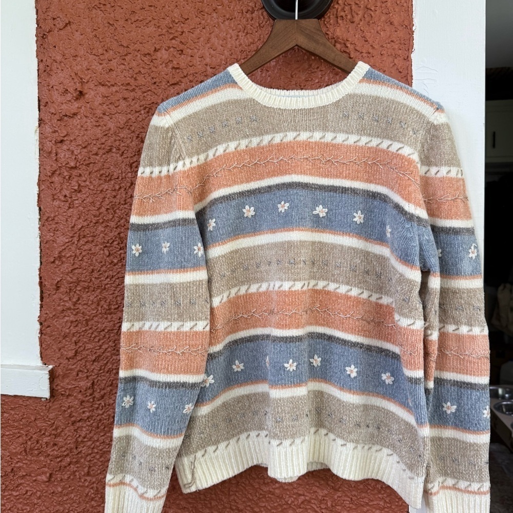 Alfred Dunner Textured Striped Pastel Chenille Knit Sweater Petite XL Cottage